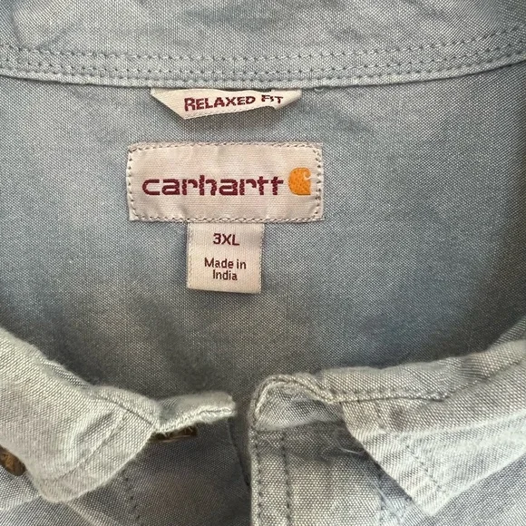 Carhartt 100% Cotton Long Sleeved Button Down Blue Chambray Shirt, size 3XL - Picture 5 of 9